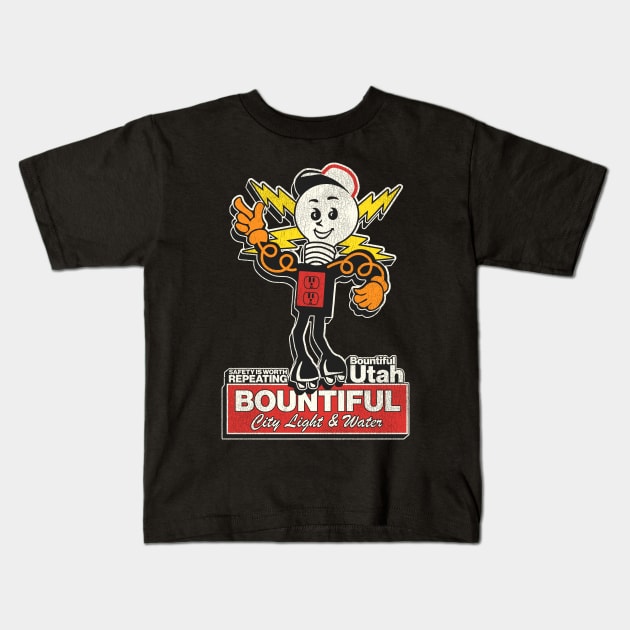 Bountiful Utah City Light & Water Reddy Kilowatt Sign Kids T-Shirt by darklordpug